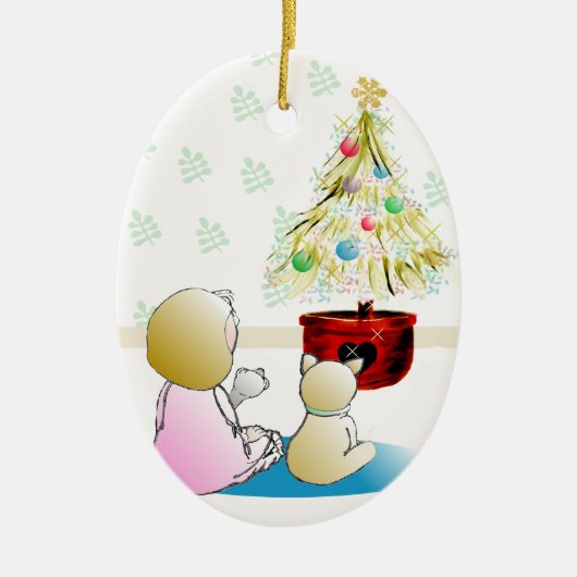 Wartete Sankt-Weihnachtsverzierung Keramikornament (Vorne)