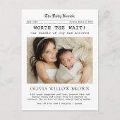 Wartezeit, Ankündigung von Zeitungen zur Geburt Postkarte (Vorderseite)