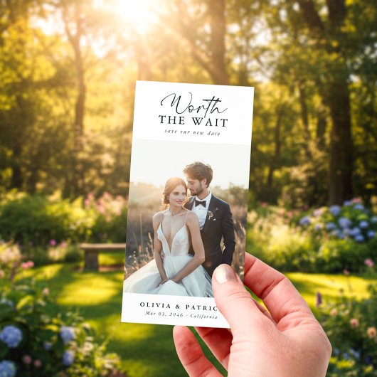 Wartezeit Hochzeit-Bookmark mit Foto zur Verschieb Save The Date