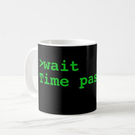 Wartezeit. Zeit vergeht Tasse (Vorderseite Links)