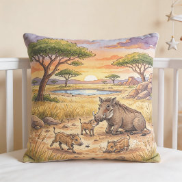 Warthog Mama And Piglets Safari Animals  Kissen