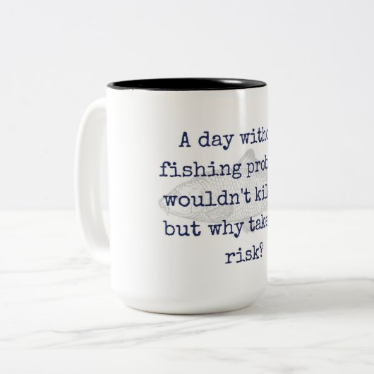 "warum eingehen Sie das Risiko?" Fischen-Tasse Zweifarbige Tasse (Vorderseite Links)