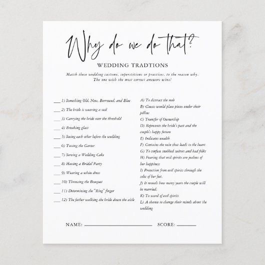 Warum tun wir das? | Brautparty Game (Vorderseite)