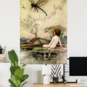 Warwick Goble Waterbaby auf einer Wasserlilie Poster (Heimbüro)