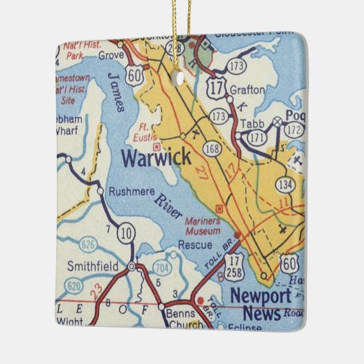 Warwick VA Vintag Map Keramikornament (Links)