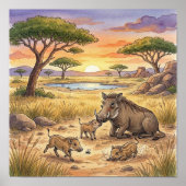 Warzenschweinmutter und Ferkel Kinderzimmerposter Poster (Vorne)