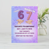 Was 6 Now 7, Pink Star 7th Birthday Einladung (Stehend Vorderseite)