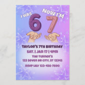 Was 6 Now 7, Pink Star 7th Birthday Einladung (Vorderseite)