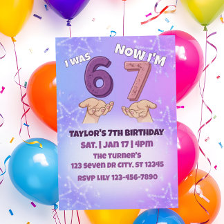 Was 6 Now 7, Pink Star 7th Birthday Einladung