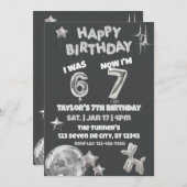 Was 6 Now 7, Silver Balloon 7th Birthday Einladung (Vorne/Hinten)