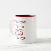 Was am Geschäft geschieht Zweifarbige Tasse (Vorderseite Links)