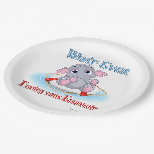 Was auch immer Ihr Baby Elephant schwimmt Pappteller (Schrägansicht)