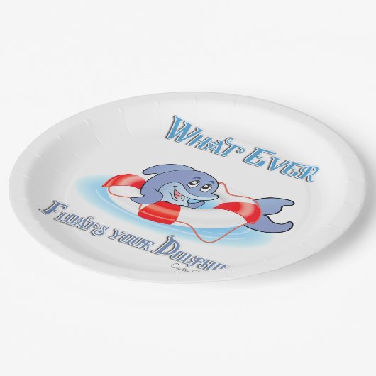 Was auch immer Ihr Dolphin schwimmt Pappteller (Schrägansicht)