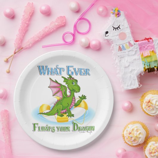 Was auch immer Ihr Drache Niedlich schwimmt Pappteller (Party)