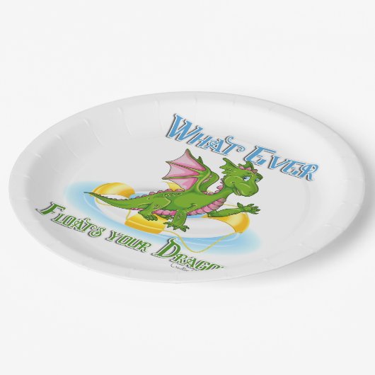 Was auch immer Ihr Drache Niedlich schwimmt Pappteller (Schrägansicht)