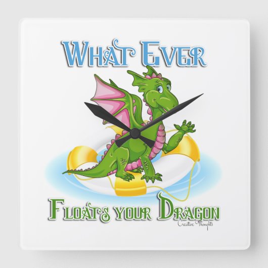 Was auch immer Ihr Drache Niedlich schwimmt Quadratische Wanduhr (Vorderseite)