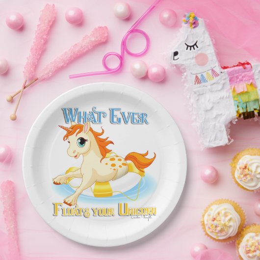 Was auch immer Ihr Einhorn schwimmt Pappteller (Party)