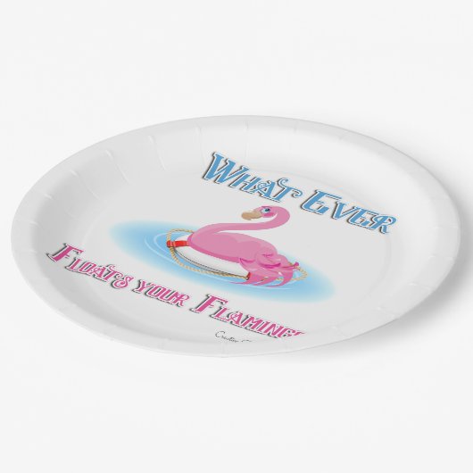 Was auch immer Ihr Flamingo 2 schwimmt Pappteller (Schrägansicht)