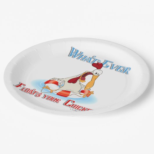 Was auch immer Ihr Huhn schwimmt Pappteller (Schrägansicht)