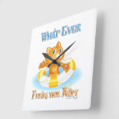 Was auch immer Ihr Kitty schwimmt Quadratische Wanduhr (Winkel)