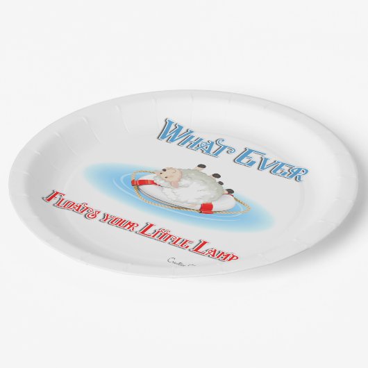 Was auch immer Ihr kleines Lamm schwimmt Pappteller (Schrägansicht)
