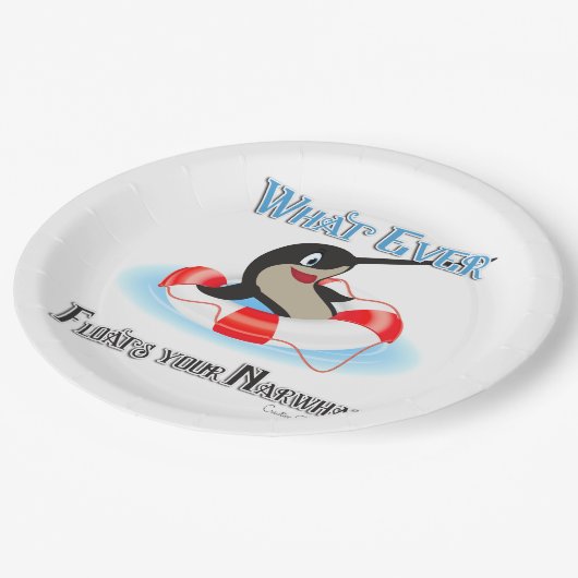 Was auch immer Ihr Narwhal Meme schweben lässt Pappteller (Schrägansicht)