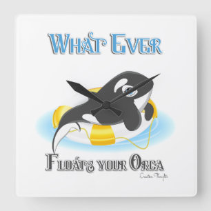 Was auch immer Ihr Orca Whale schwimmt Quadratische Wanduhr