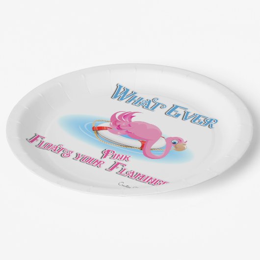 Was auch immer Ihr rosa Flamingo schweben lässt Pappteller (Schrägansicht)