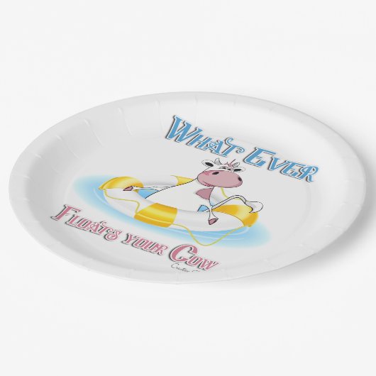 Was auch immer Ihre Kuh schwimmt 2 Pappteller (Schrägansicht)