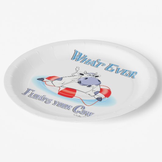 Was auch immer Ihre Kuh schwimmt 3 Pappteller (Schrägansicht)