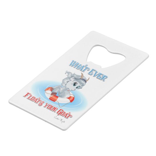 Was auch immer Ihre Ziege schwimmt Kreditkarten Flaschenöffner (Rückseite Schrägansicht)