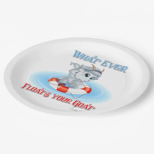 Was auch immer Ihre Ziege schwimmt Pappteller (Schrägansicht)