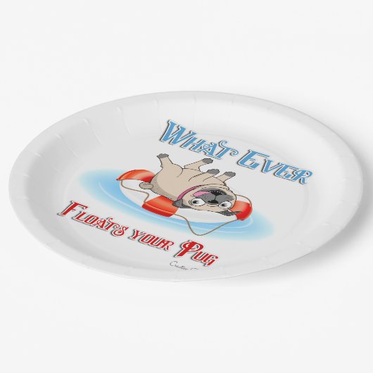 Was auch immer Ihren Mops schwimmt Pappteller (Schrägansicht)