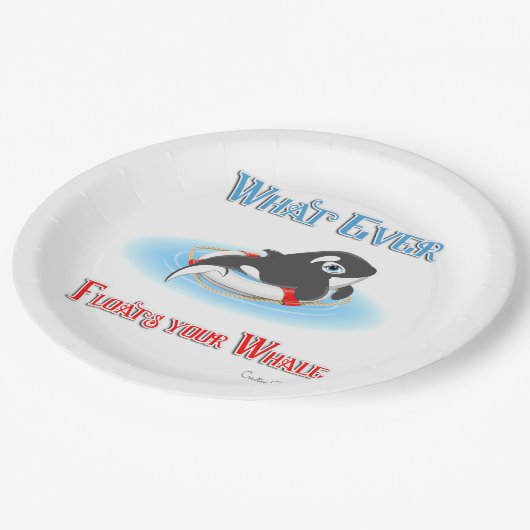 Was auch immer Ihren Wal schwimmt Pappteller (Schrägansicht)
