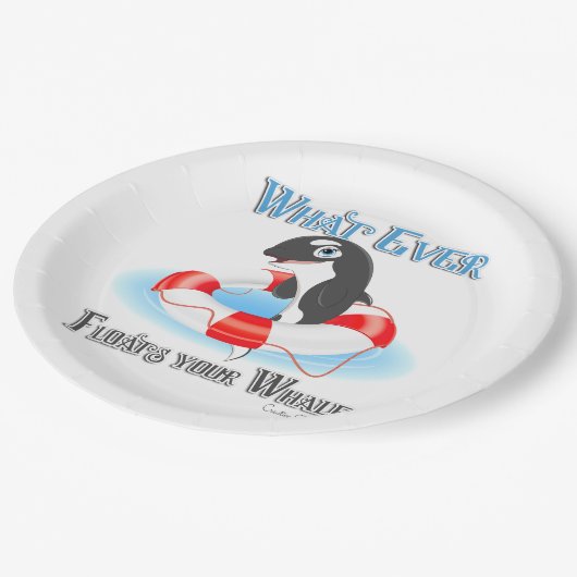 Was auch immer Ihren Wal schwimmt Pappteller (Schrägansicht)