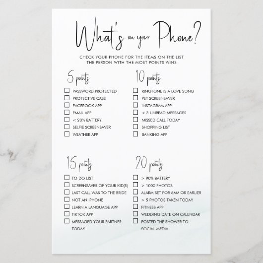 Was auf Ihrem Handy Brautparty Game Green Wash (Vorderseite)