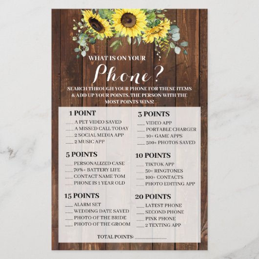 Was auf Ihrem Handy Sonnenblumen Dusche Game Card Flyer (Vorne)