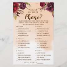 Was auf Ihrer Handy Burgundy Shower Game Card ist