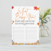 WAS BABY ITEM ALPHABET Baby Shower Game Pumpkin Einladung (Stehend Vorderseite)