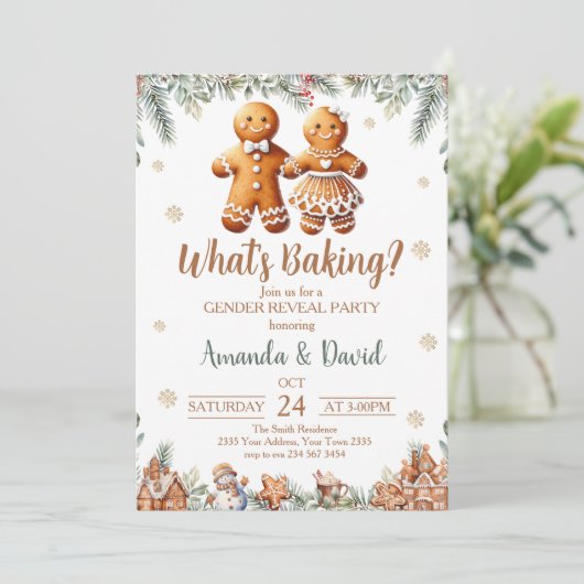 Was backt Gingerbread Geschlechterenthüllung Einladung (Stehend Vorderseite)