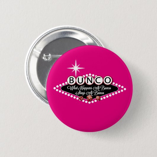 Was bei Bunco geschieht, bleibe an Bunco Spaß Button (Vorne & Hinten)