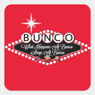 Was bei Bunco geschieht, bleibe an Bunco Spaß Quadratischer Aufkleber