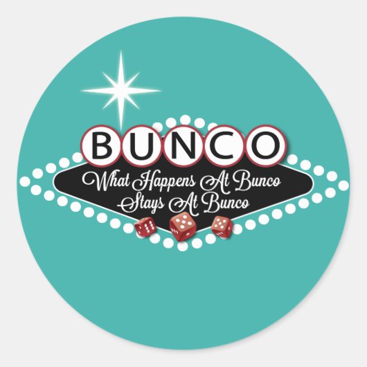 Was bei Bunco geschieht, bleibe an Bunco Spaß Runder Aufkleber (Vorderseite)