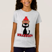 WAS? Cartoon Cat mit Sock Monkey Hat Funny T-Shirt (Vorderseite)