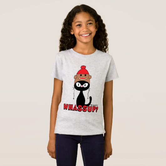 WAS? Cartoon Cat mit Sock Monkey Hat Funny T-Shirt (Vorne ganz)