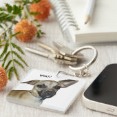 "Was?" Chihuahua und Mops Rasse Welpenhund Schlüsselanhänger (Vorderseite rechts)