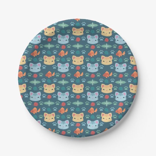Was Cool ist, Kitty Cat in Blau und Gelb Pappteller (Vorderseite)