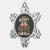 Was Cracking Nutcracker Cactus Christmas Funny ist Schneeflocken Zinn-Ornament (Rechts)
