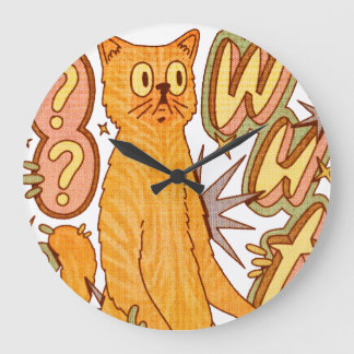 Was? / Eine Orange Cat Illustration Große Wanduhr