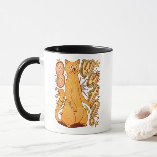Was? / Eine Orange Cat Illustration Tasse (Mit Donut)
